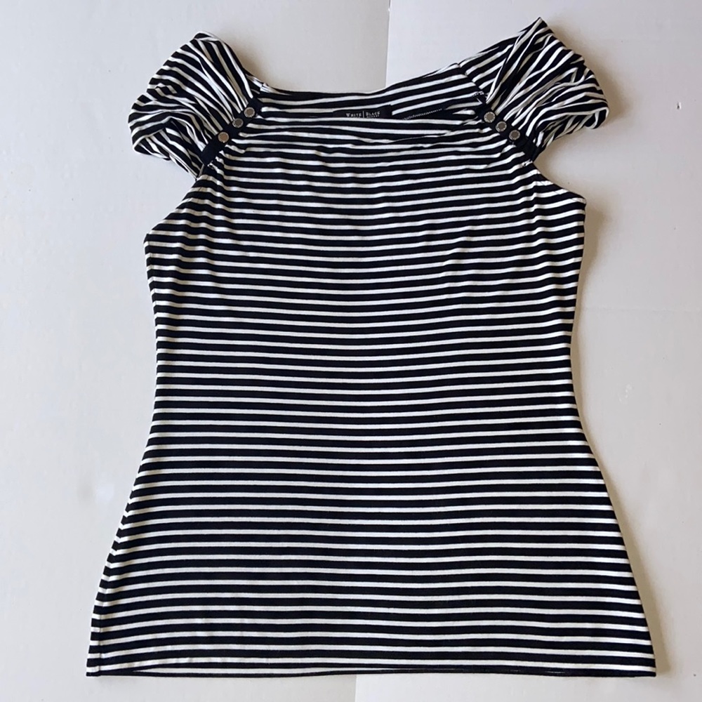 WHBM Black and White Striped Off The Shoulder Top